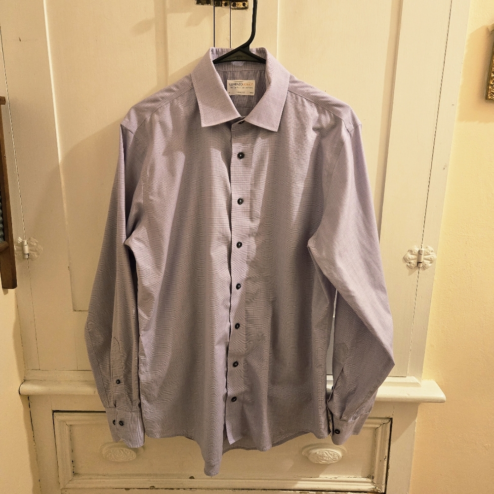 Lorenzo Uomo Beige Plaid Dress Shirt with Blue Windowpane